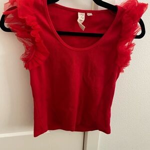 Dolan Vibrant Red Tank with Ruffled Sleeves